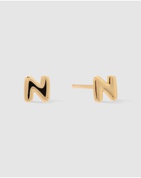 Wanderlust + Co - Alphabet Bubble Gold Stud Earrings - Letter N
