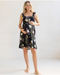 Angel Maternity - Hospital Birthing Gown/Night Dress with Nursing Access - Pink Floral Print