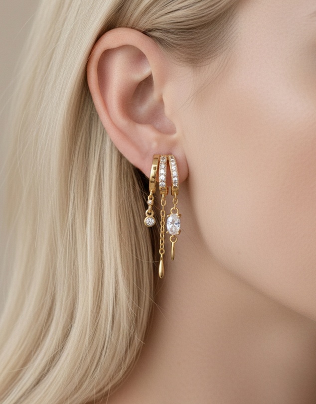 Izoa - Priya 3-in-1 Trio Huggie Earrings