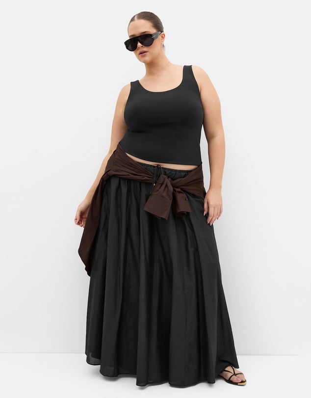 City Chic - Plus size Elissia Drawstring Cotton Maxi Skirt - black