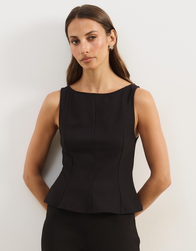 Atmos&Here - Eleni Sleeveless Peplum Ponte Structured Top