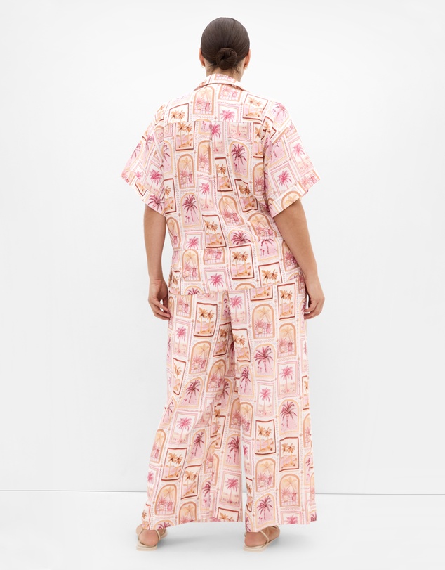 City Chic - Plus size Postcard Soiree Print Wide Leg Pant - sand
