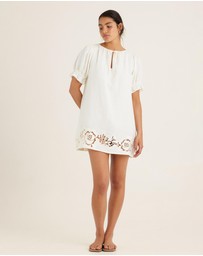Peony - Embroidered Poets Mini Dress