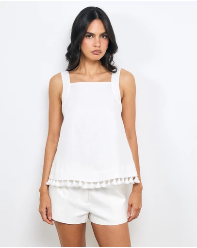 AERE - Lilia Linen Tassel Top