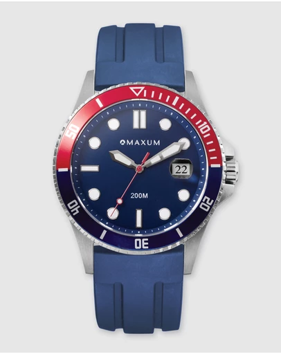 Maxum - Prince Blue Dial & Blue Silicone Band & Silver Tone Case