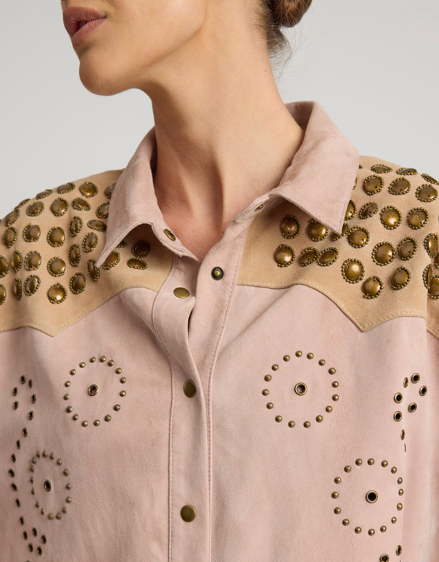 ONE TEASPOON - Rodeo Renegade Studded Embroidered Crop Suede Jack - Dusty Pink