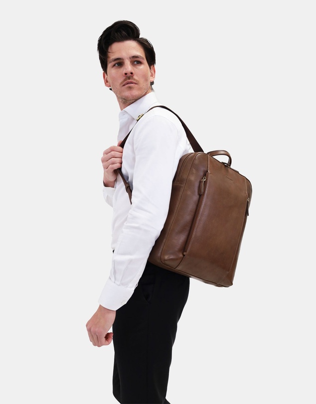Pierre Cardin - Pierre Cardin Men's Leather Functional Business/Laptop Backpack