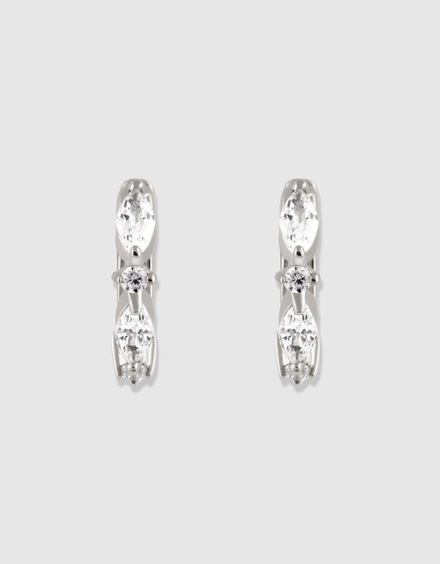 Wanderlust + Co - Marquise Pave Silver 8mm Huggie Earrings