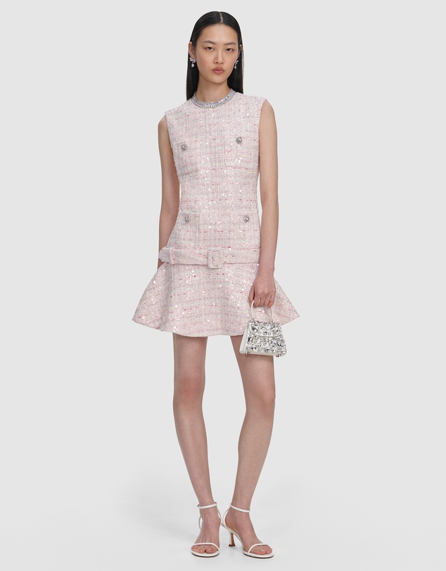 Self Portrait - Sequin Boucle Belted Mini Dress