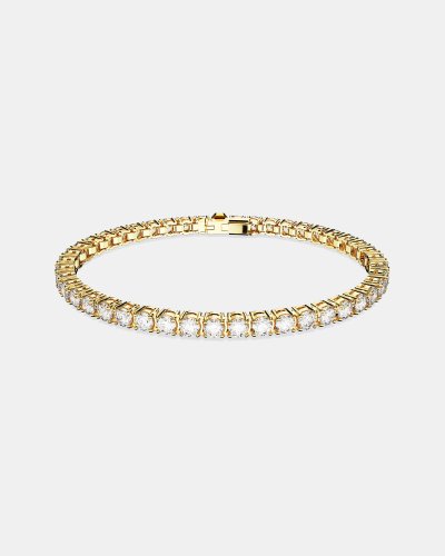 Matrix Tennis bracelet, Round cut, White, Gold-tone plated