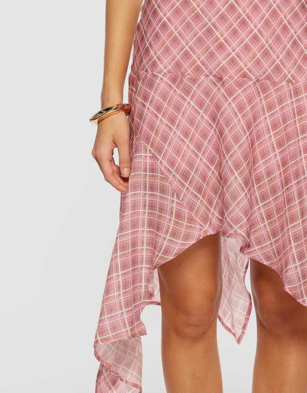 Beginning Boutique - Milla Pink Plaid Hanky Hem Midi Dress