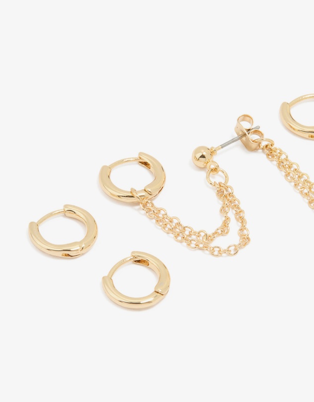 Lovisa - Gold Plated Huggie & Chain Earrings 3-Pack