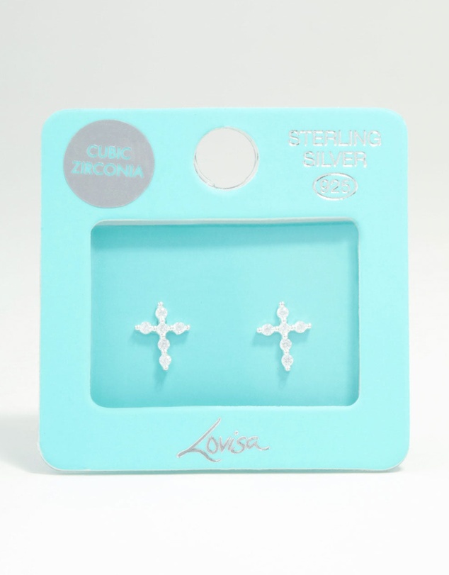 Lovisa - Sterling Silver Marquise Cubic Zirconia Cross Stud Earrings