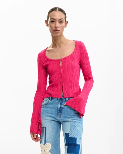 Desigual - T-shirt with snap buttons and tie