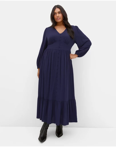 City Chic - Plus size Elsie Long Sleeve Maxi Dress - navy