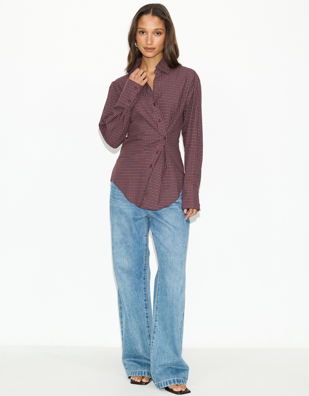 Dazie - Em Asymmetrical Check Button Up Shirt