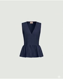 Emme - Navy Linen Blend Peplum Top