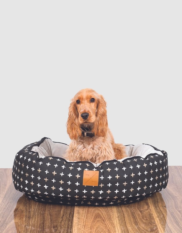 Mog & Bone - 4 Seasons Reversible Circular Dog Bed - Black Metallic Cross Print