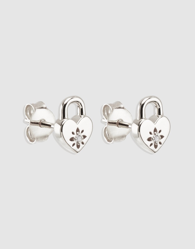By Charlotte - Crystal Lotus Heart Padlock Stud Earrings