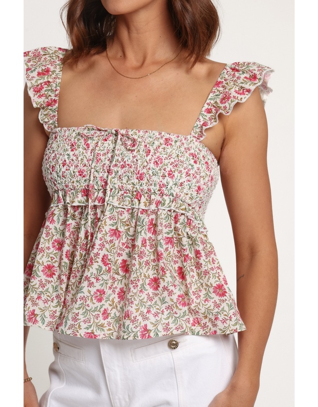 Petal & Pup - Dakari Smocked Top - Pink Green Floral