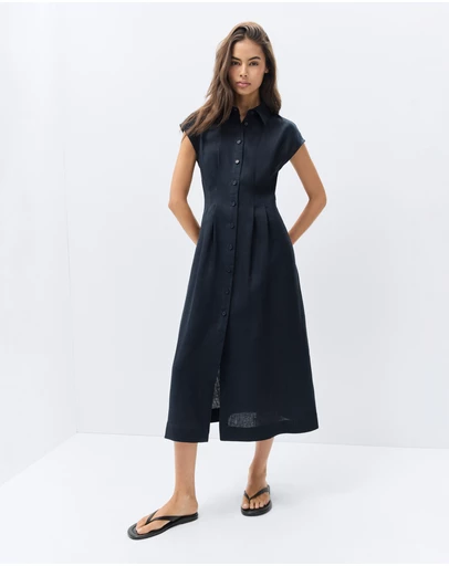 UNISON - Collared Linen Midi Dress