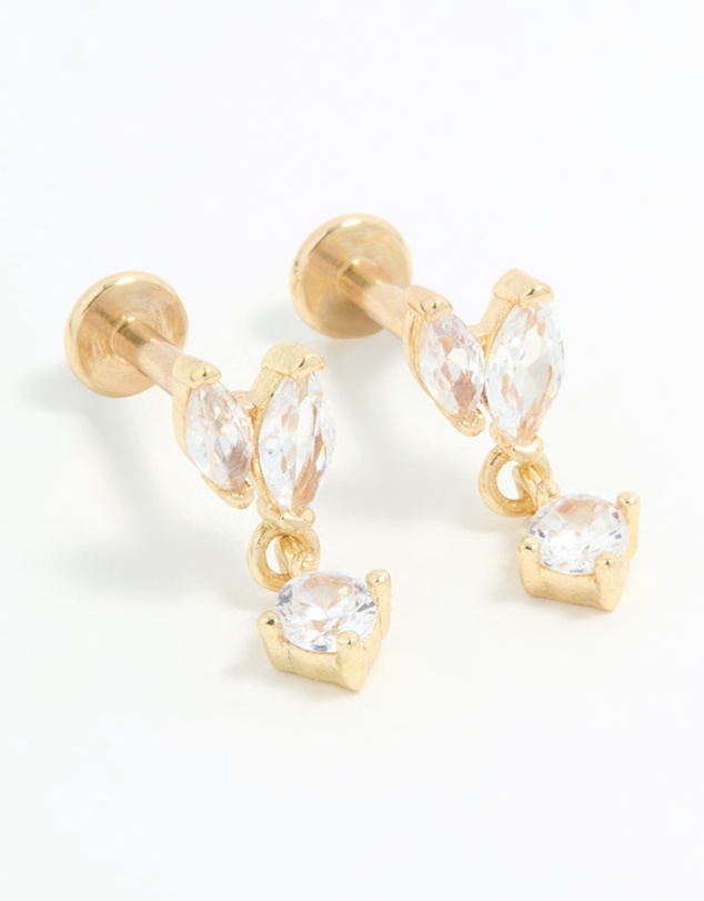 Lovisa - Gold Plated Surgical Steel Cubic Zirconia Flat Back Studs 2-Pack