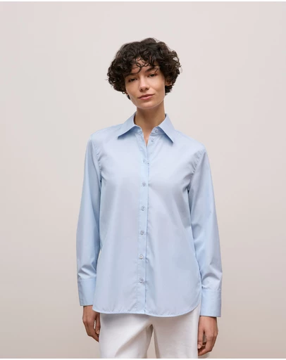 Trenery - Cotton Poplin Long Sleeve Shirt in Soft Blue