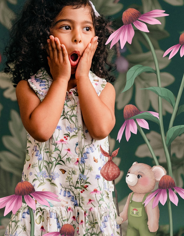 Fleur Harris - 'Silky's Floral' Winsome Dress in Snow 