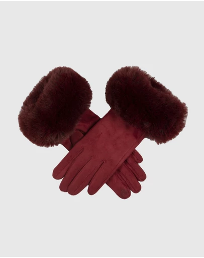 DENTS - Touchscreen Velour-Lined Faux Suede Gloves with Faux Fur Cuffs