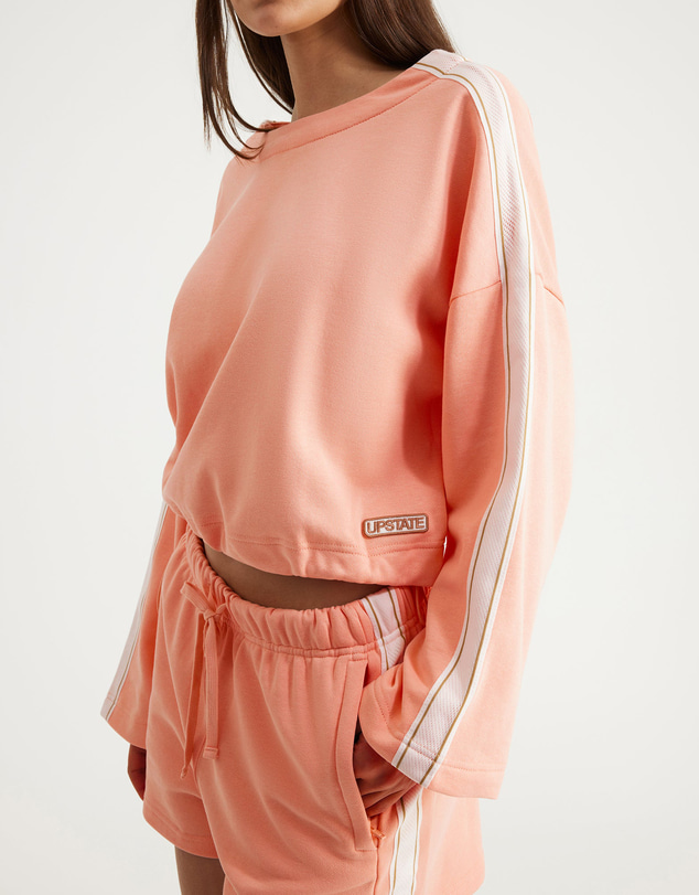 Upstate - Terry Boxy Crop Long Sleeve Top - Peach