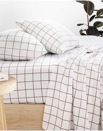 Bambury - Grid Boysenberry Flannelette Sheet Set