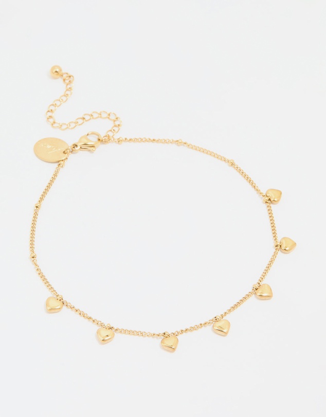 Lovisa - Waterproof Gold Plated Stainless Steel Heart Charms Anklet