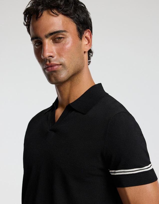 Calibre - Stripe Cuff Open Neck Polo Black