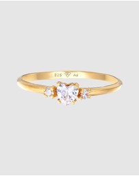 Elli Jewelry - Ring Zirconia Heart 925 Sterling Silver Gold-Plated