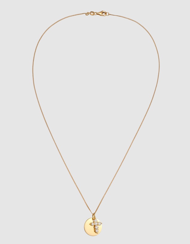 Elli Jewelry - Necklace Cross Zirconia 925 Sterling Silver Gold-plated