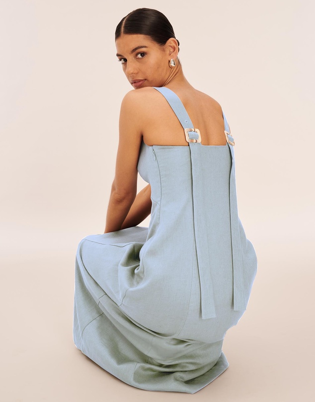AERE - Nora Buckle Detail Linen Slip Dress
