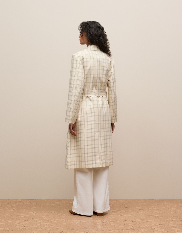 Trenery - Yarn Dyed Check Trench Coat in Fawn