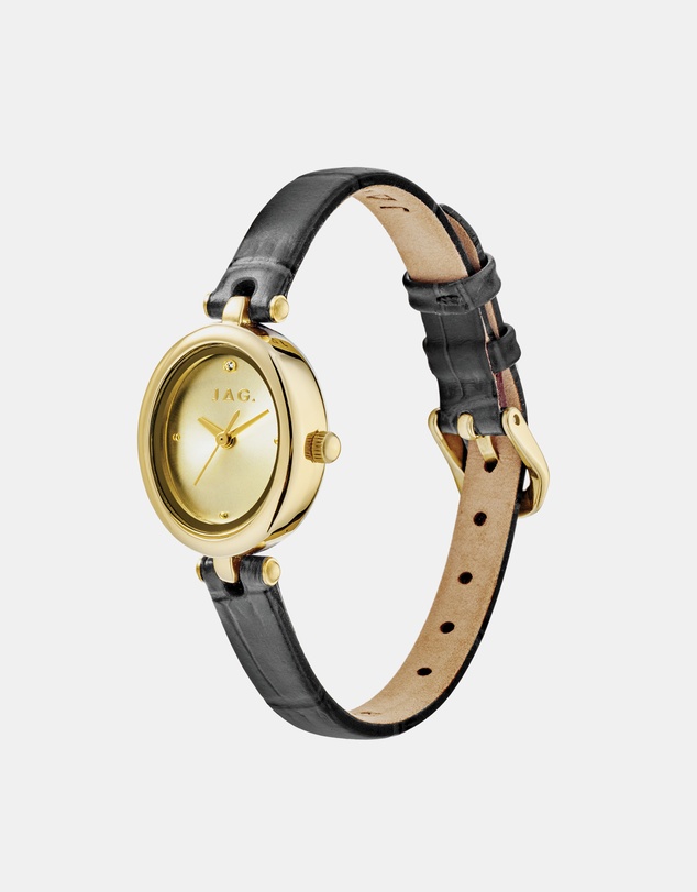 Jag - Emilie Womens Gold Dial 20.5mm Black Strap Watch
