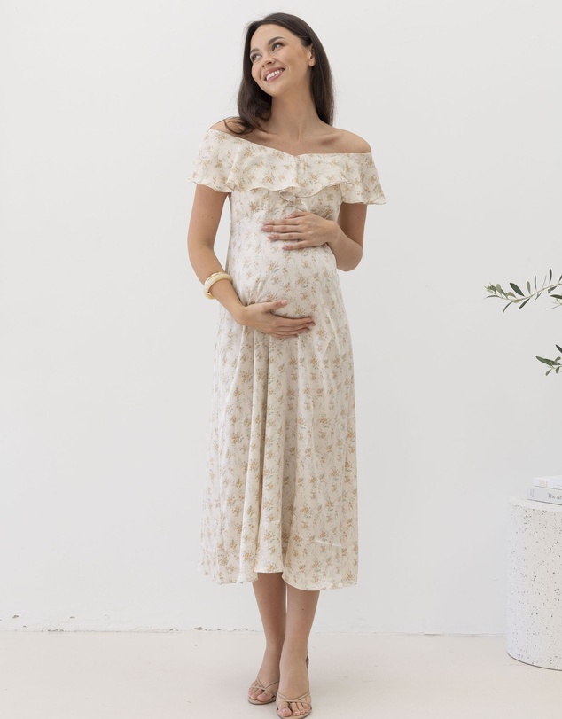 Angel Maternity - Mika Maternity Ruffle Dress in Cream Floral Silky