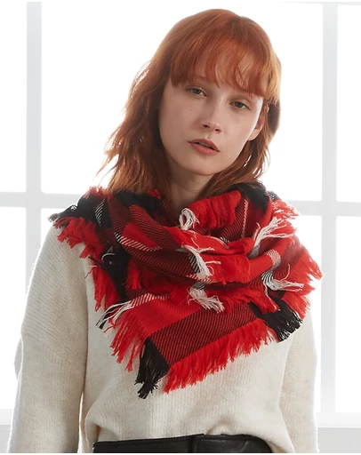 Ozwear Connection Uggs - Ugg Fringed Check Wool Scarf Red and Check