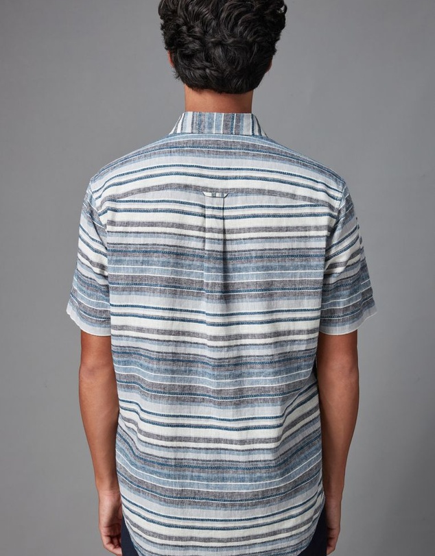 NEXT - Linen Blend Horizontal Stripe Short Sleeve Shirt