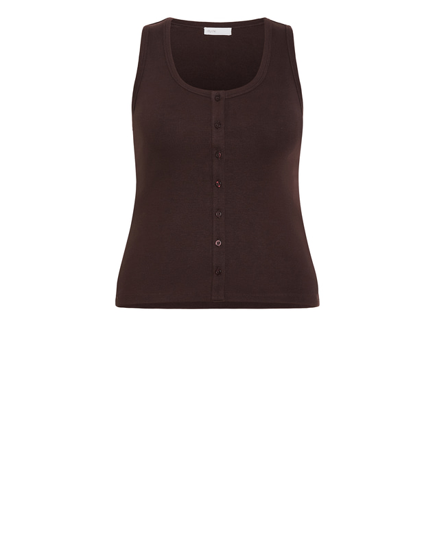 City Chic - Plus size Tara Button Through Tank - chocolate
