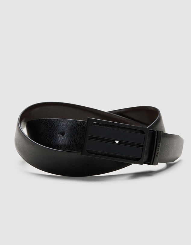 Politix - Pebble Grain Leather Dress Belt With Shield Buckle