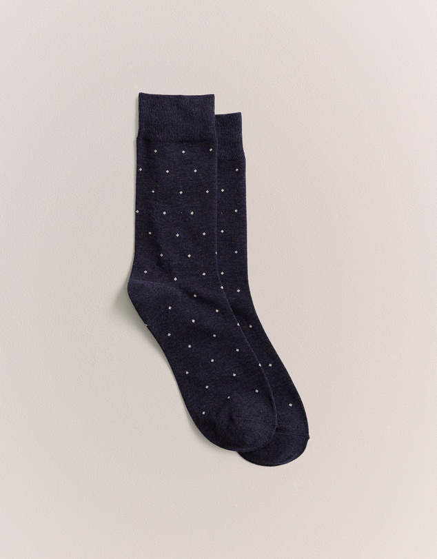 Trenery - Square Grid Crew Sock in Navy Marle