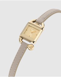 Furla - Mianuvola Square Yellow Gold-Tone Grey Leather Strap Watch