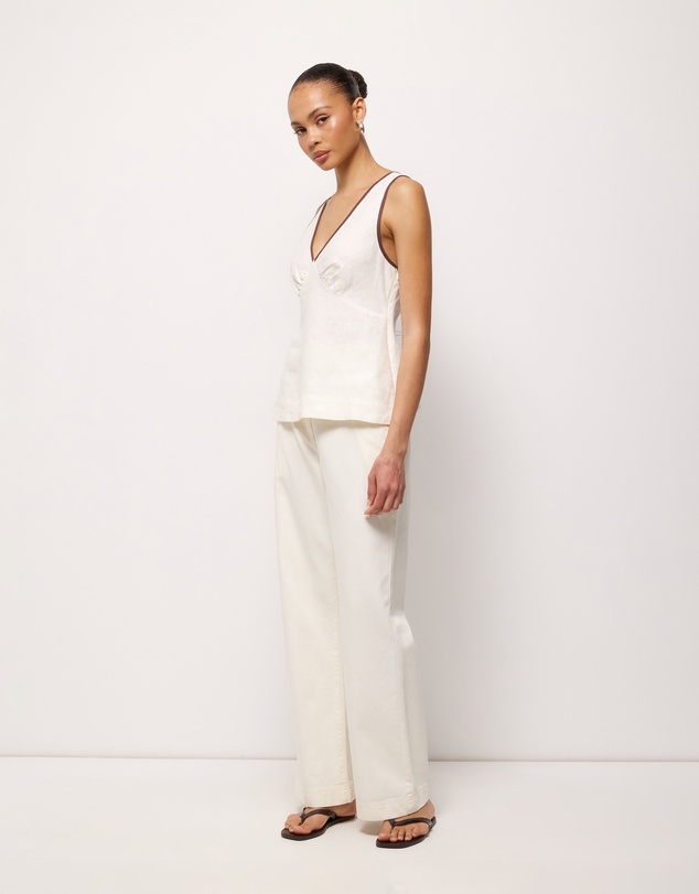 AERE - Contrast Trim Linen Top