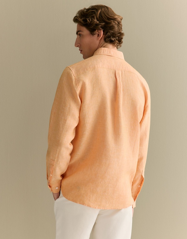 Trenery - Regular Fit Delave Linen End On End Shirt in Vivid Orange