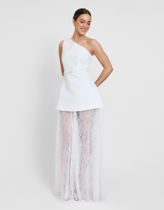 Six Stories - One Shoulder Satin Dress with Lace Skirt