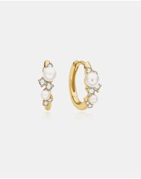 Ania Haie - Ania Haie Gold Shell Pearl Cluster Huggie Hoop Earrings