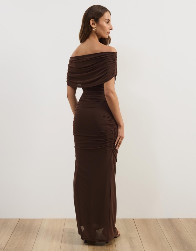 Atmos&Here - Bonnie Off Shoulder Mesh Maxi Dress